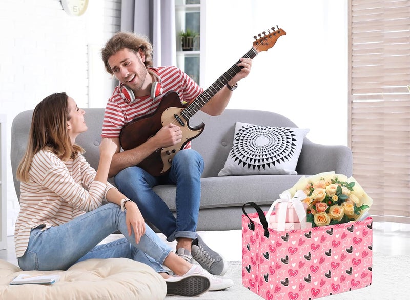 KUNRO Rectang Heart Valentine's Storage Basket Gift Shelf Basket Storage Bin, Nursery Basket Organizer Box for With Handles for Room Deco - Image 4